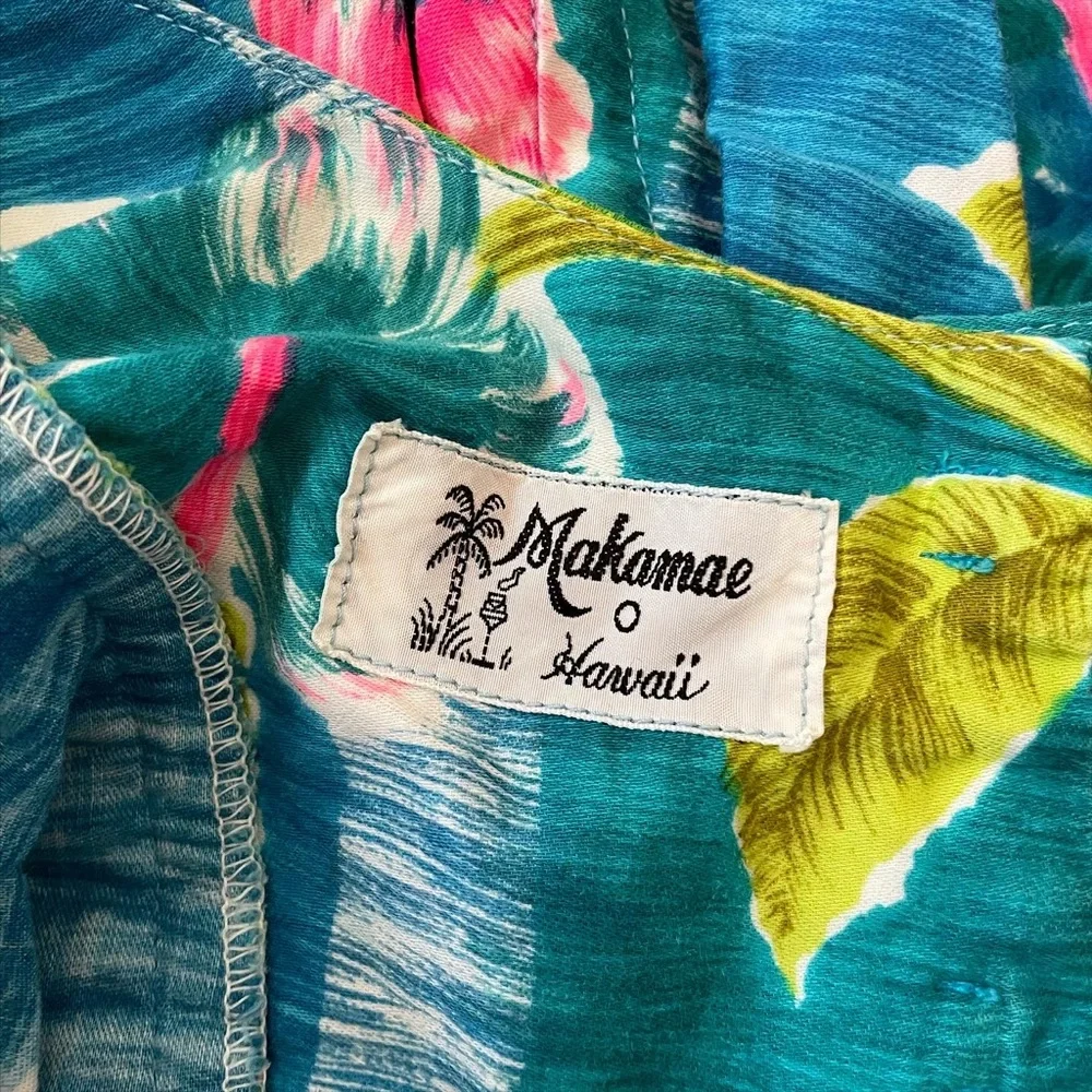 Vintage 60’s 70’s Blue Hawaiian maxi dress size Small hibiscus print tropical - Picture 8 of 10